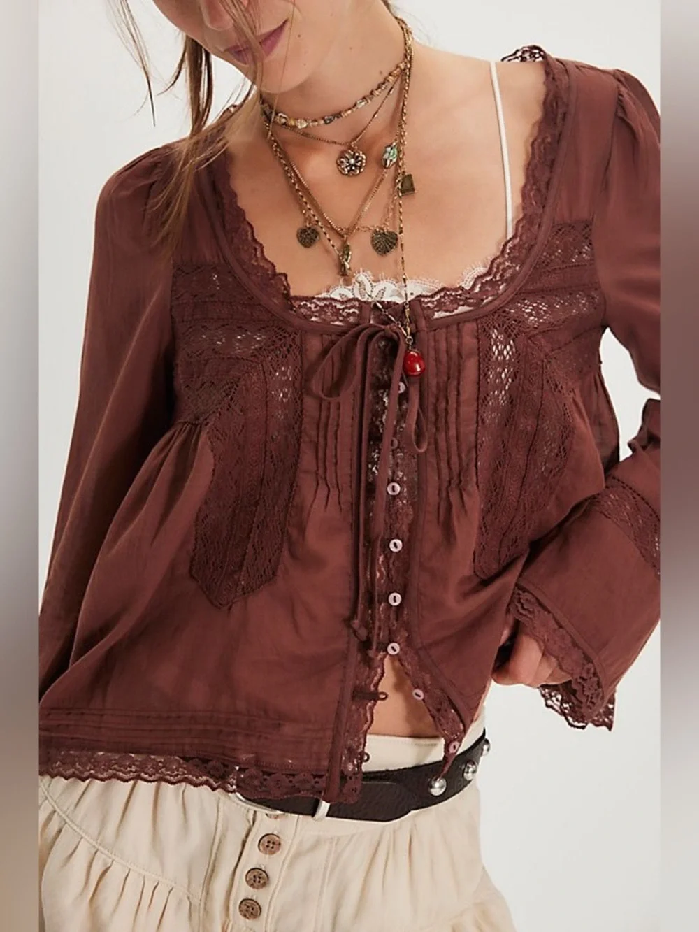 NWOT Free People Forevermore top in brown size XS